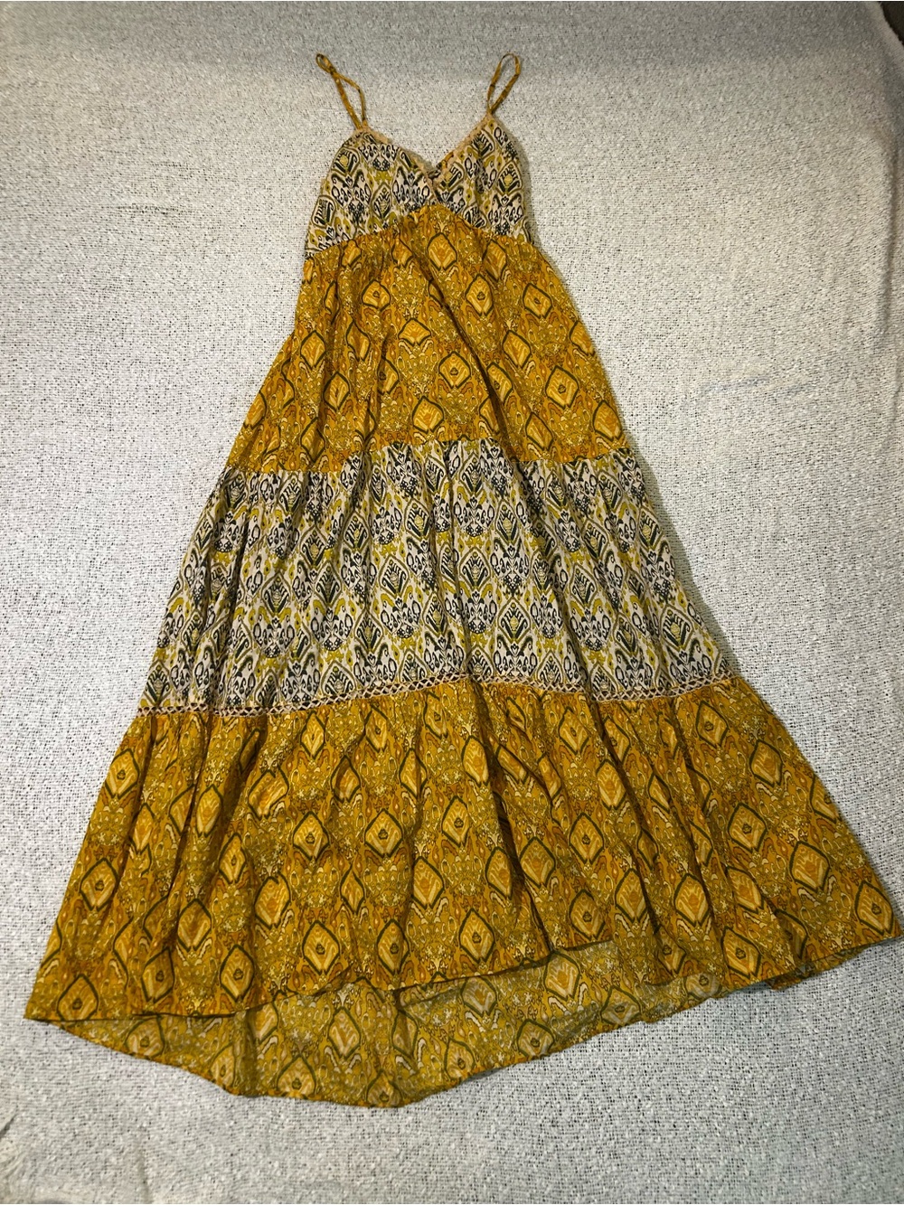 NWOT Zara Boho Tiered Maxi Dress in Mustard Yellow Size M